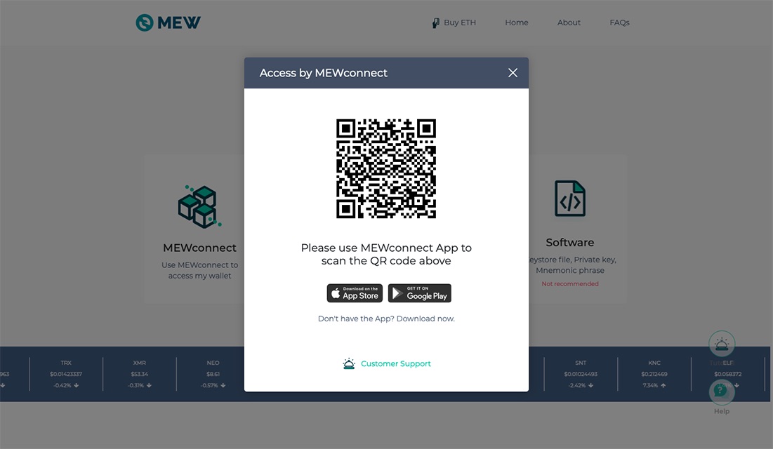Bejelentkezéshez szükséges Mew connect QR kód